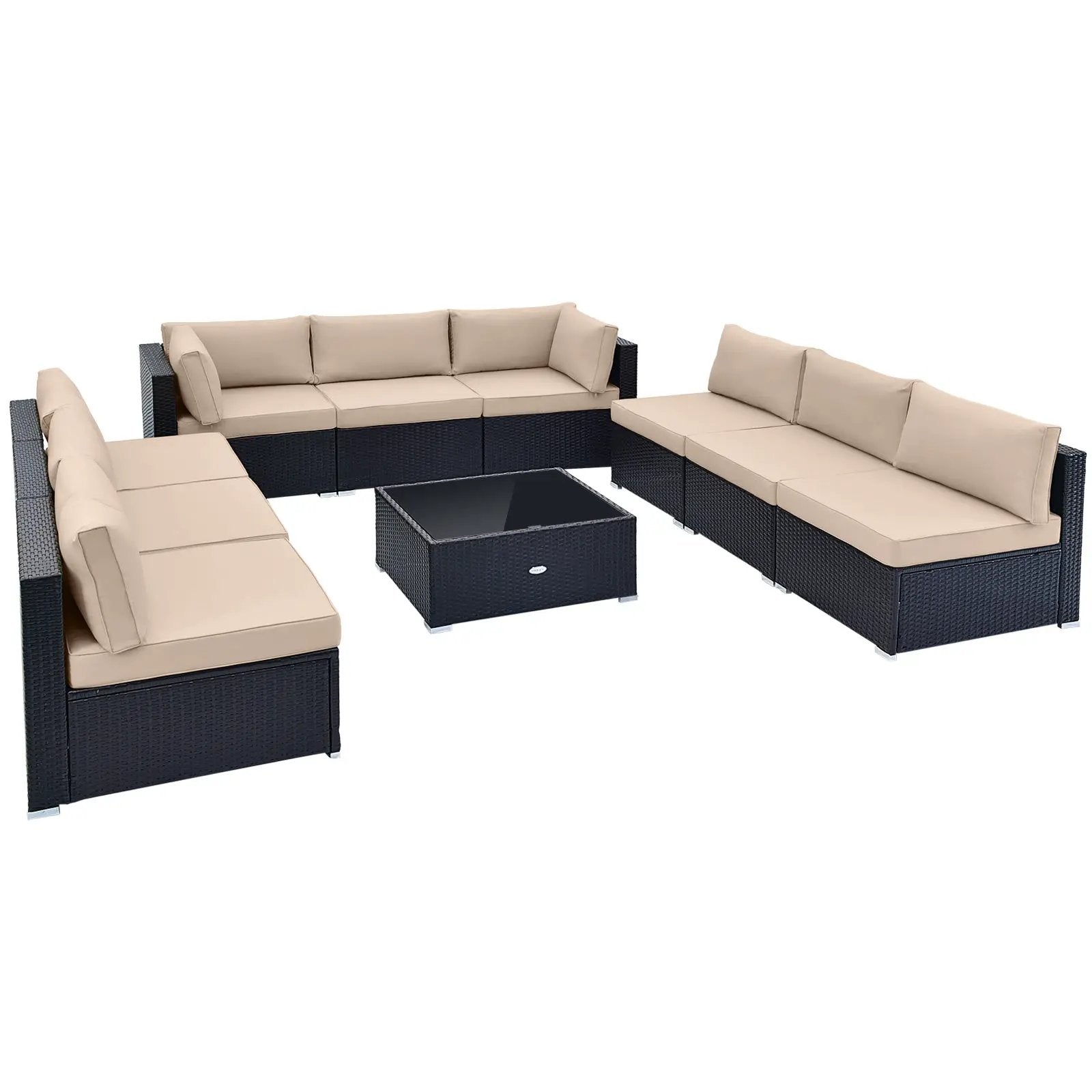 10 Piece Outdoor Wicker Conversation Set with Seat and Back Cushions by DirectDeals
