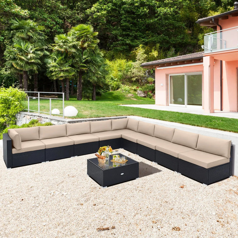10 Piece Outdoor Wicker Conversation Set with Seat and Back Cushions by DirectDeals