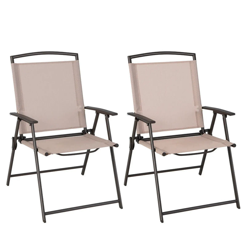 Set of 2 Patio Dining Chairs with Armrests and Rustproof Steel Frame-Beige by DirectDeals
