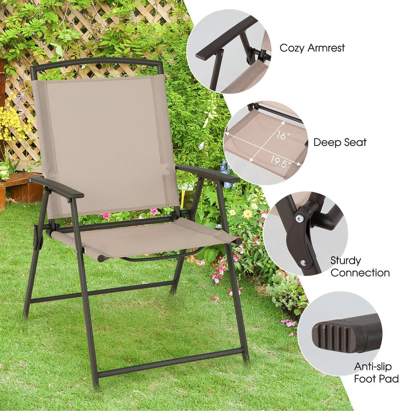 Set of 2 Patio Dining Chairs with Armrests and Rustproof Steel Frame-Beige by DirectDeals