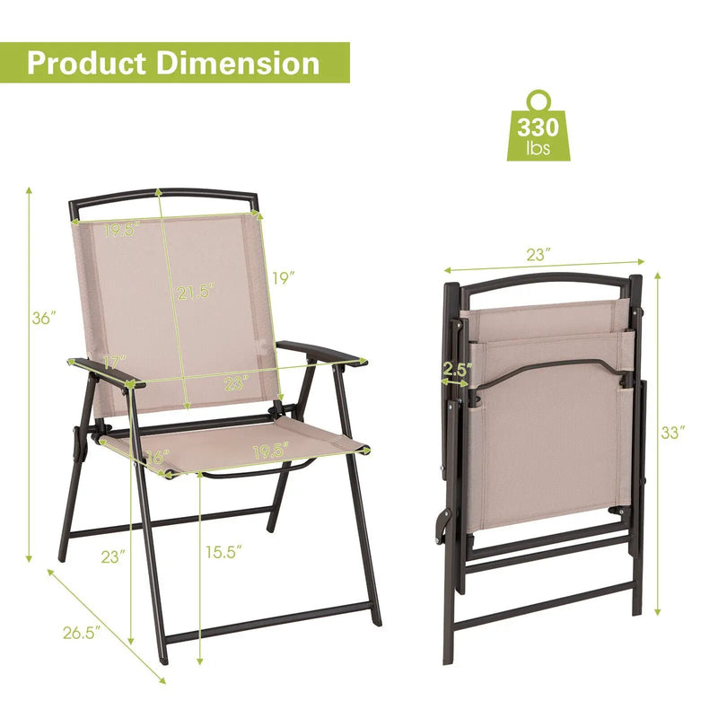 Set of 2 Patio Dining Chairs with Armrests and Rustproof Steel Frame-Beige by DirectDeals