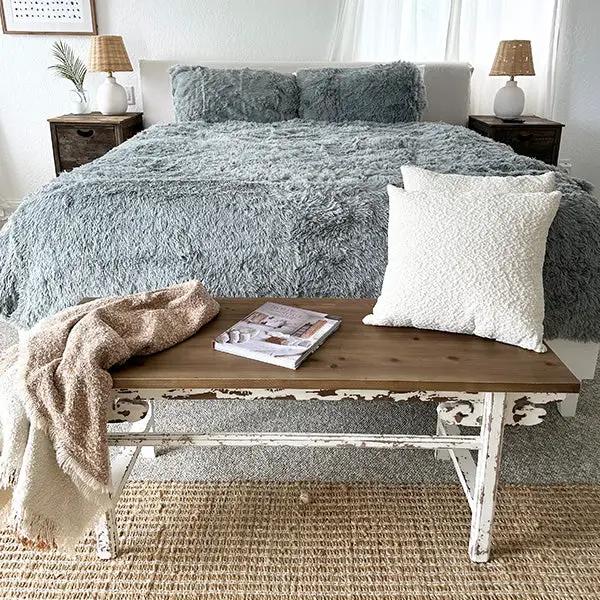 Distressed White Finish Wooden Bench by Decor Steals