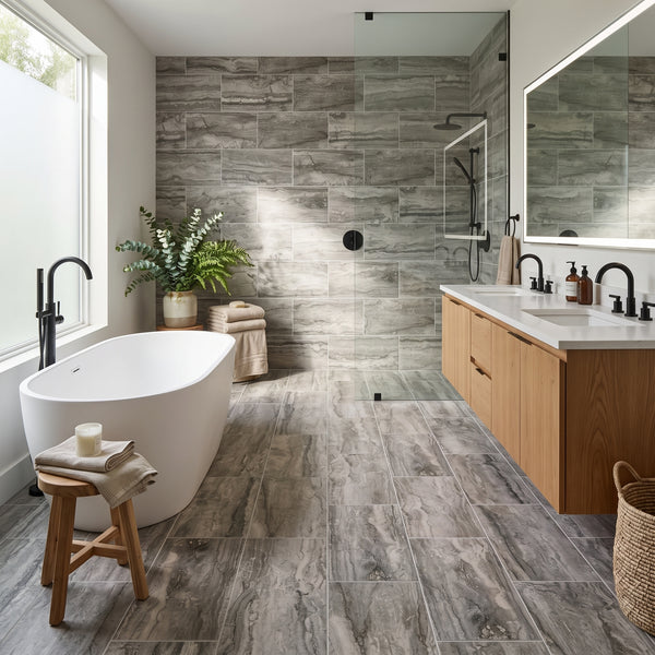 Bernini Carbone Matte Travertine Look Porcelain Tiles 12x24