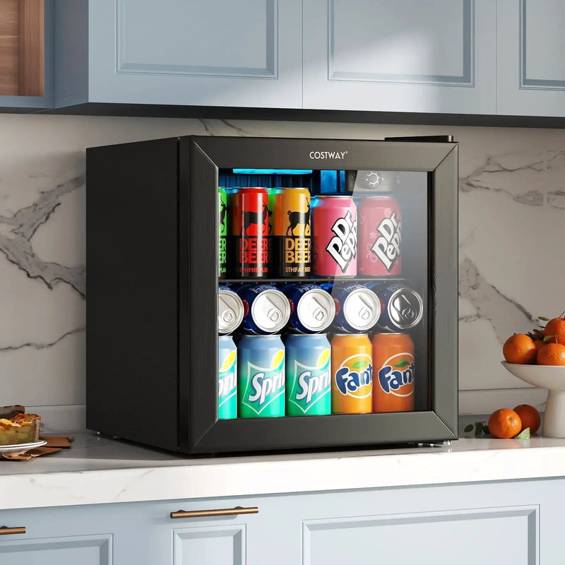 Beverage Refrigerator Cooler 1.3 Cu. Ft. 12 Bottles 55 Cans Mini Fridge-Black by DirectDeals