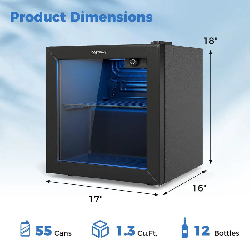 Beverage Refrigerator Cooler 1.3 Cu. Ft. 12 Bottles 55 Cans Mini Fridge-Black by DirectDeals