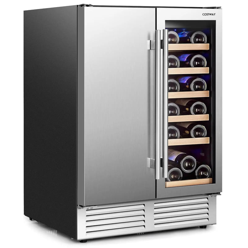 2-in-1 Beverage and Wine Cooler with Independent Temperature Control and LED Lights-Silver by DirectDeals