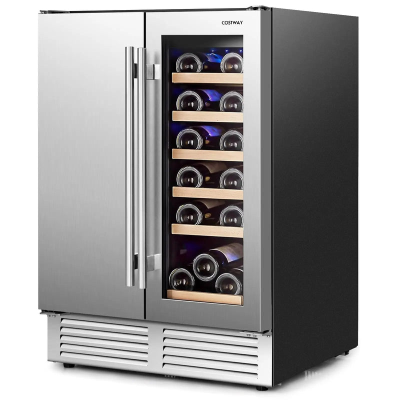 2-in-1 Beverage and Wine Cooler with Independent Temperature Control and LED Lights-Silver by DirectDeals