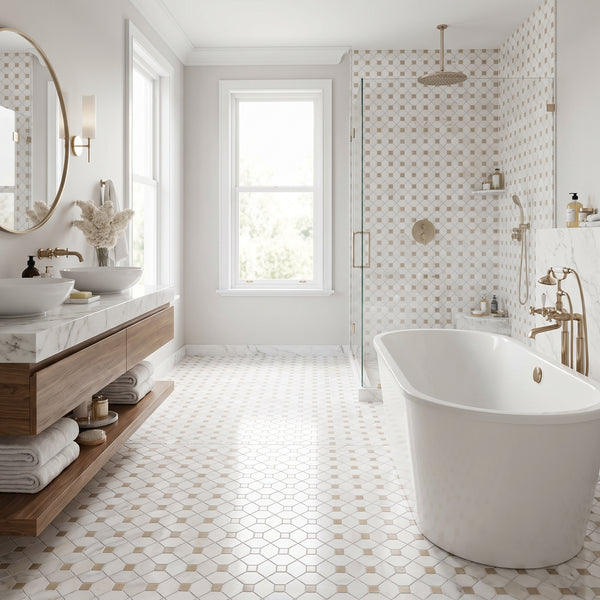 Bianco Dolomite Crema Dotty Polished Pattern Marble Mosaics