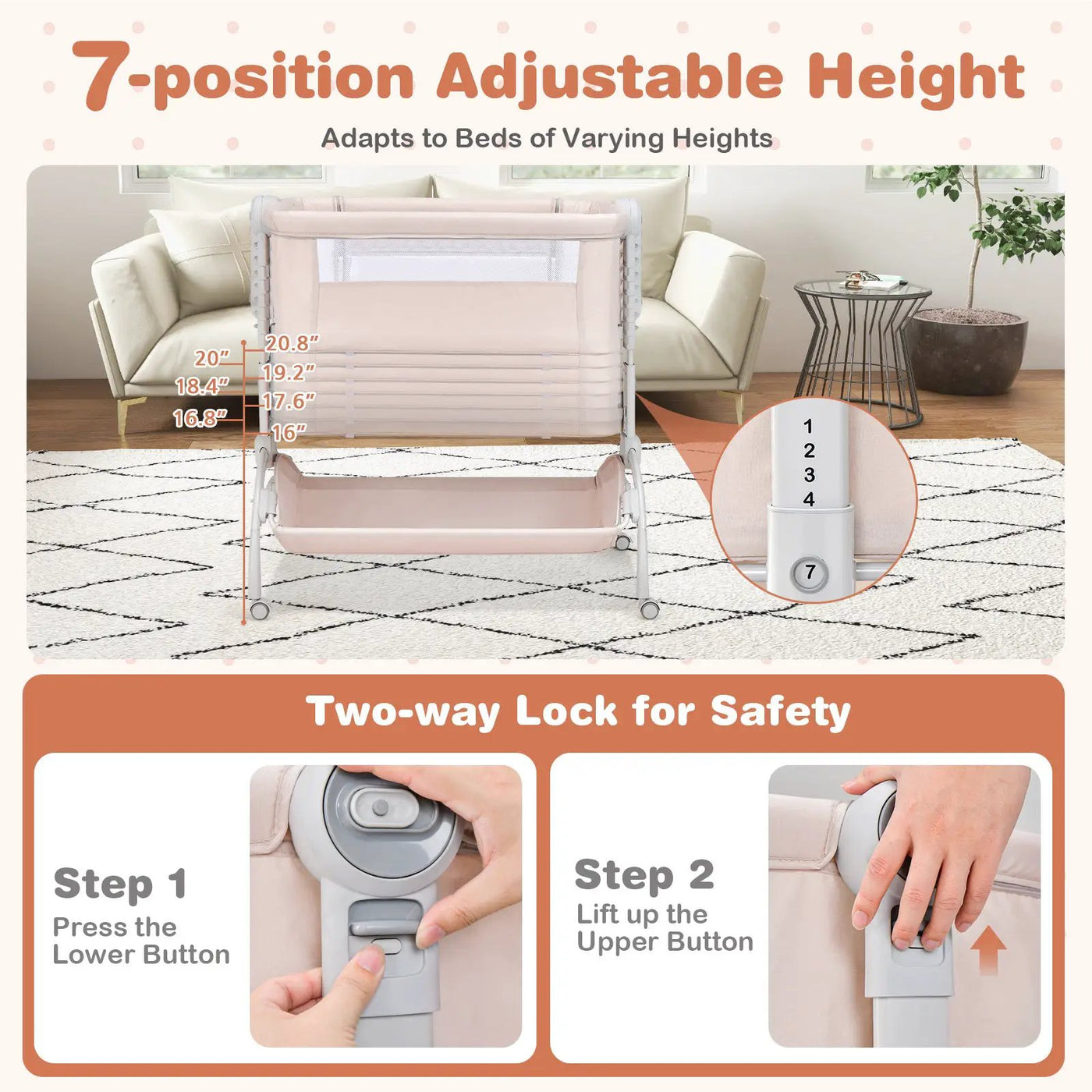 3-in-1 Baby Bassinet with Double-Lock Design and Adjustable Heights by DirectDeals