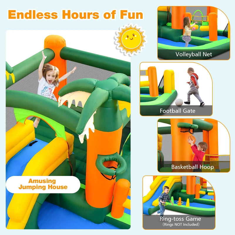 Big Inflatable Bounce House with Slide and Ball Pits for Indoor and Outdoor with 735W Blower by DirectDeals