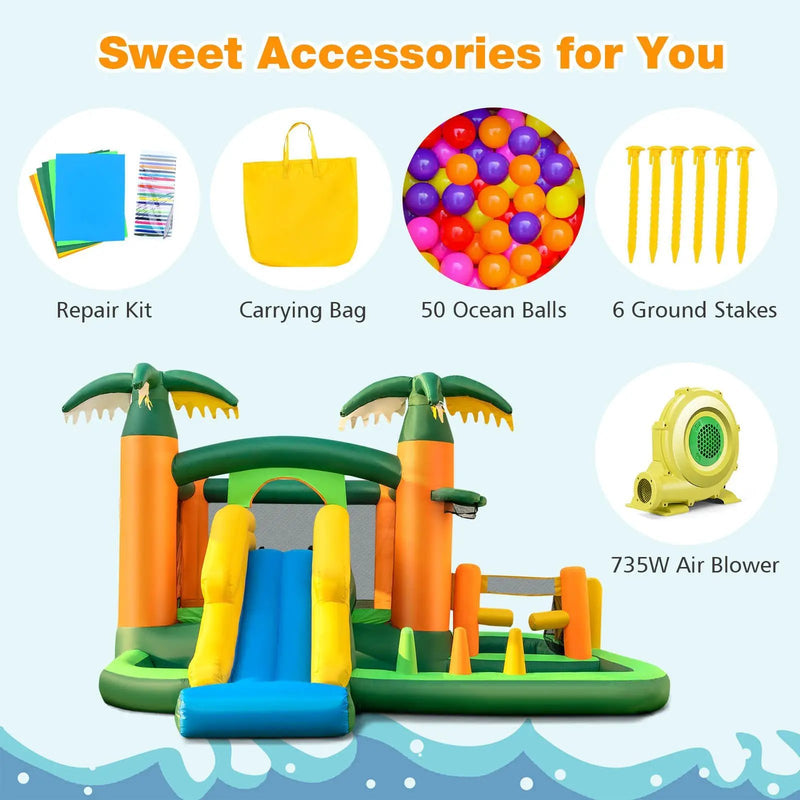 Big Inflatable Bounce House with Slide and Ball Pits for Indoor and Outdoor with 735W Blower by DirectDeals