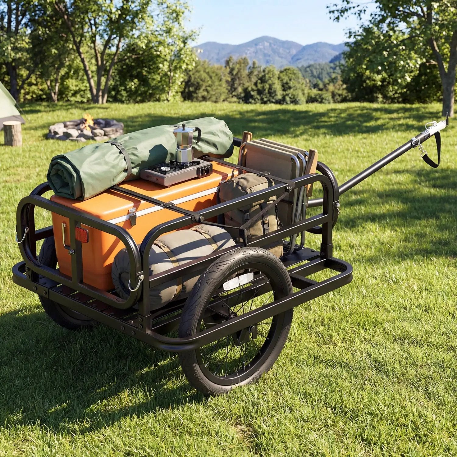 Bike Cargo Trailer Heavy-Duty Bicycle Wagon Cart with Universal Hitch-Black by DirectDeals