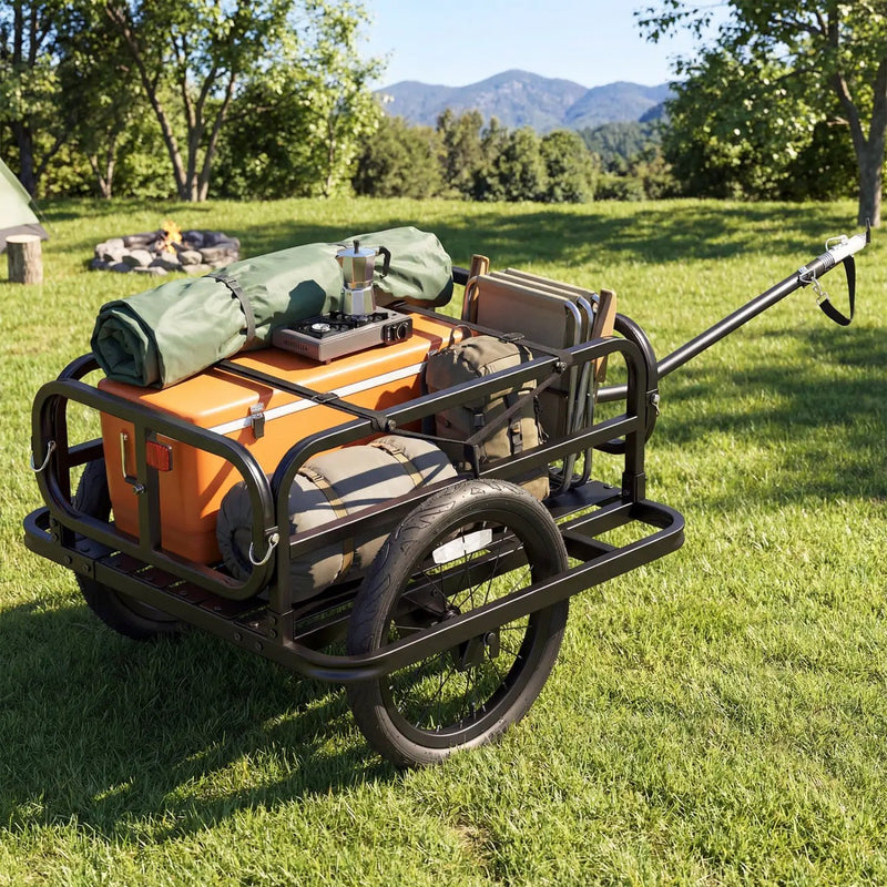 Bike Cargo Trailer Heavy-Duty Bicycle Wagon Cart with Universal Hitch-Black by DirectDeals