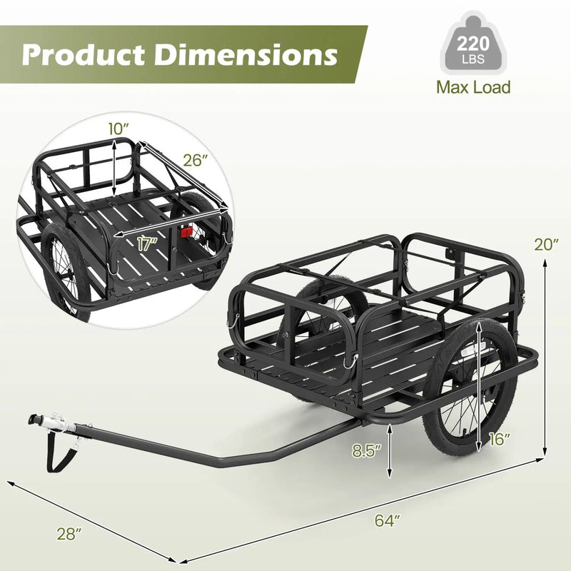 Bike Cargo Trailer Heavy-Duty Bicycle Wagon Cart with Universal Hitch-Black by DirectDeals