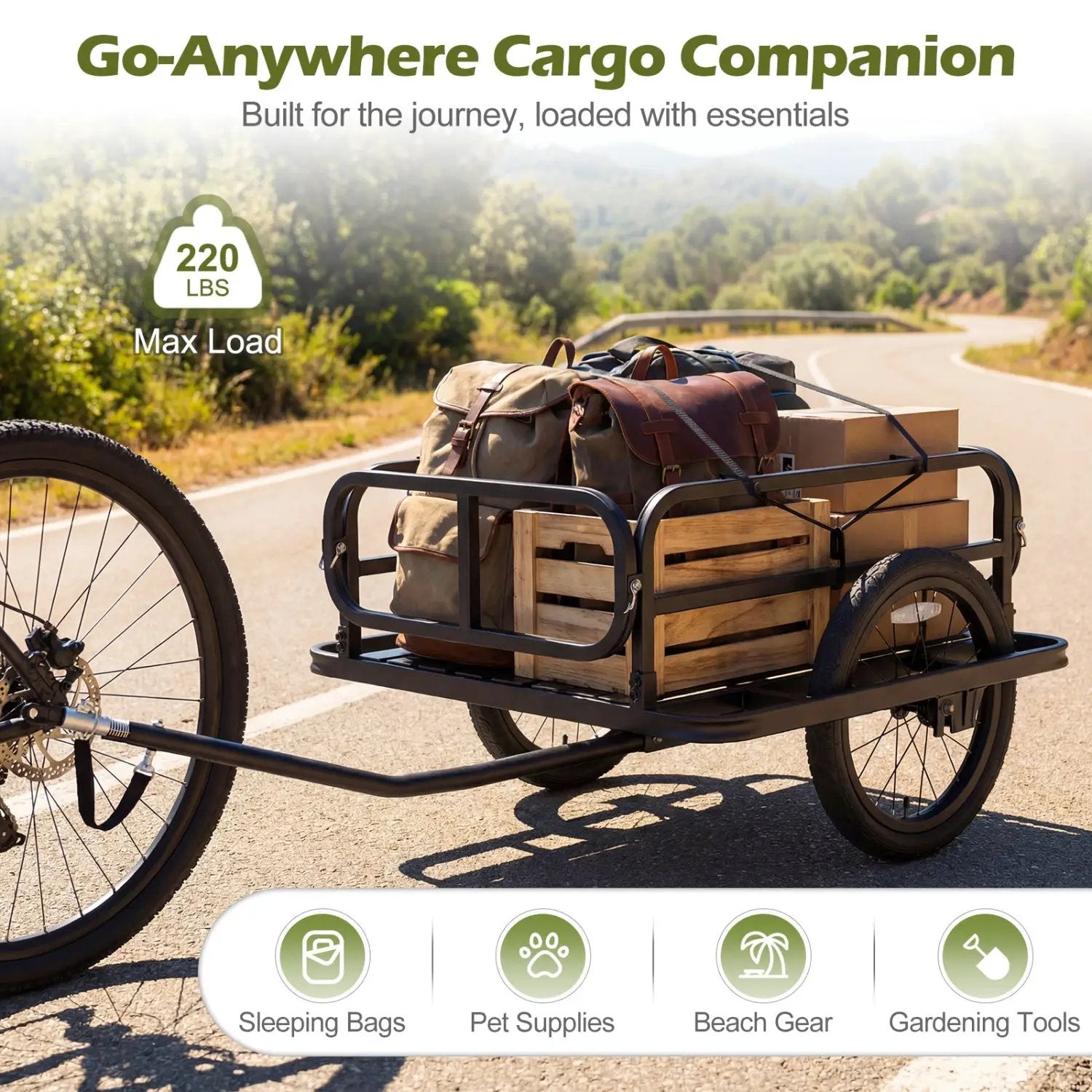 Bike Cargo Trailer Heavy-Duty Bicycle Wagon Cart with Universal Hitch-Black by DirectDeals