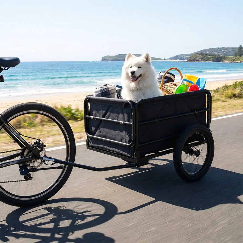Bike Cargo Trailer with Bag and Cover Heavy-Duty Bicycle Wagon Cart-Black by DirectDeals