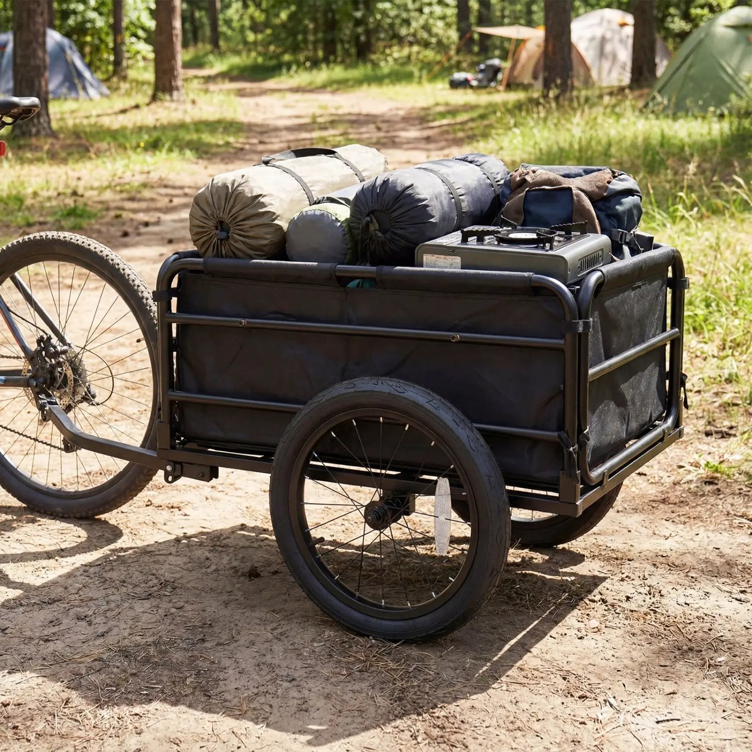 Bike Cargo Trailer with Bag and Cover Heavy-Duty Bicycle Wagon Cart-Black by DirectDeals