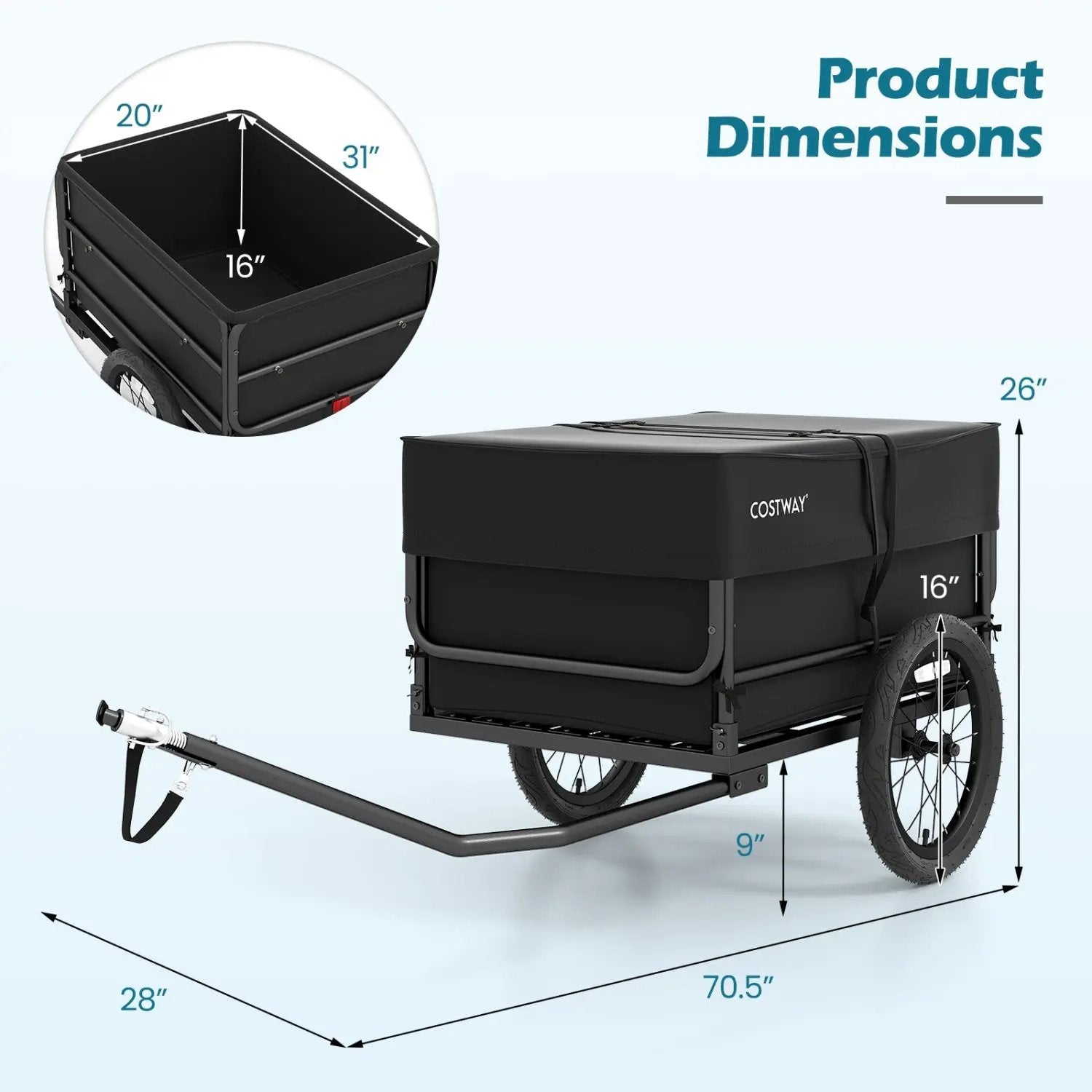 Bike Cargo Trailer with Bag and Cover Heavy-Duty Bicycle Wagon Cart-Black by DirectDeals
