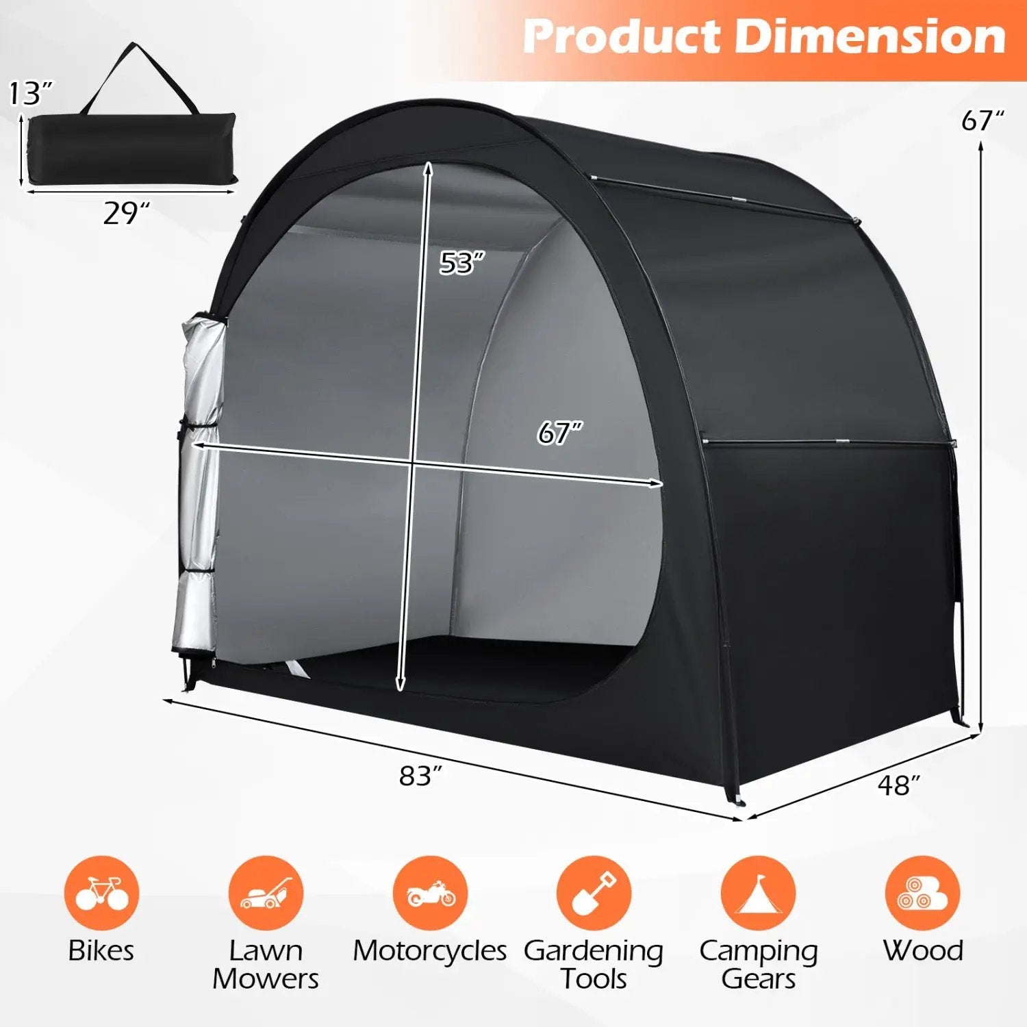 Bike Storage Tent Portable Bicycle Shed with Waterproof PU Coated Oxford Fabric by DirectDeals