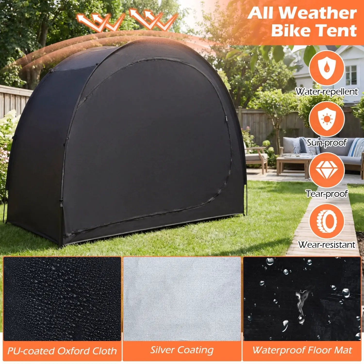 Bike Storage Tent Portable Bicycle Shed with Waterproof PU Coated Oxford Fabric by DirectDeals