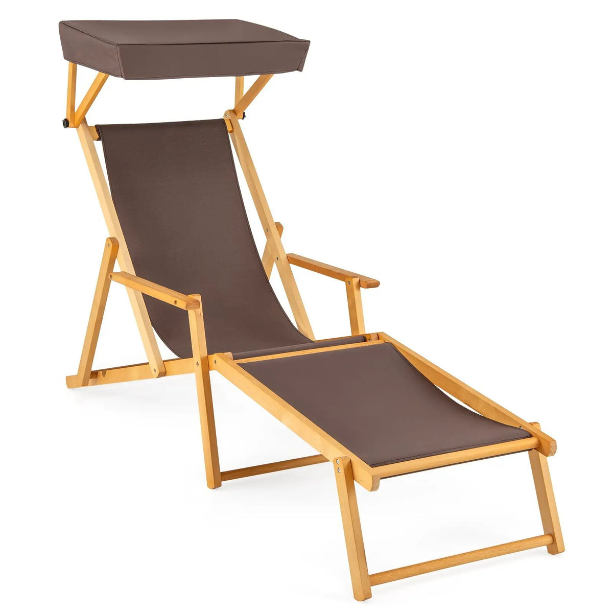 Birch Wood Chaise Lounge Chair Foldable Beach Chair with Adjustable Canopy by DirectDeals