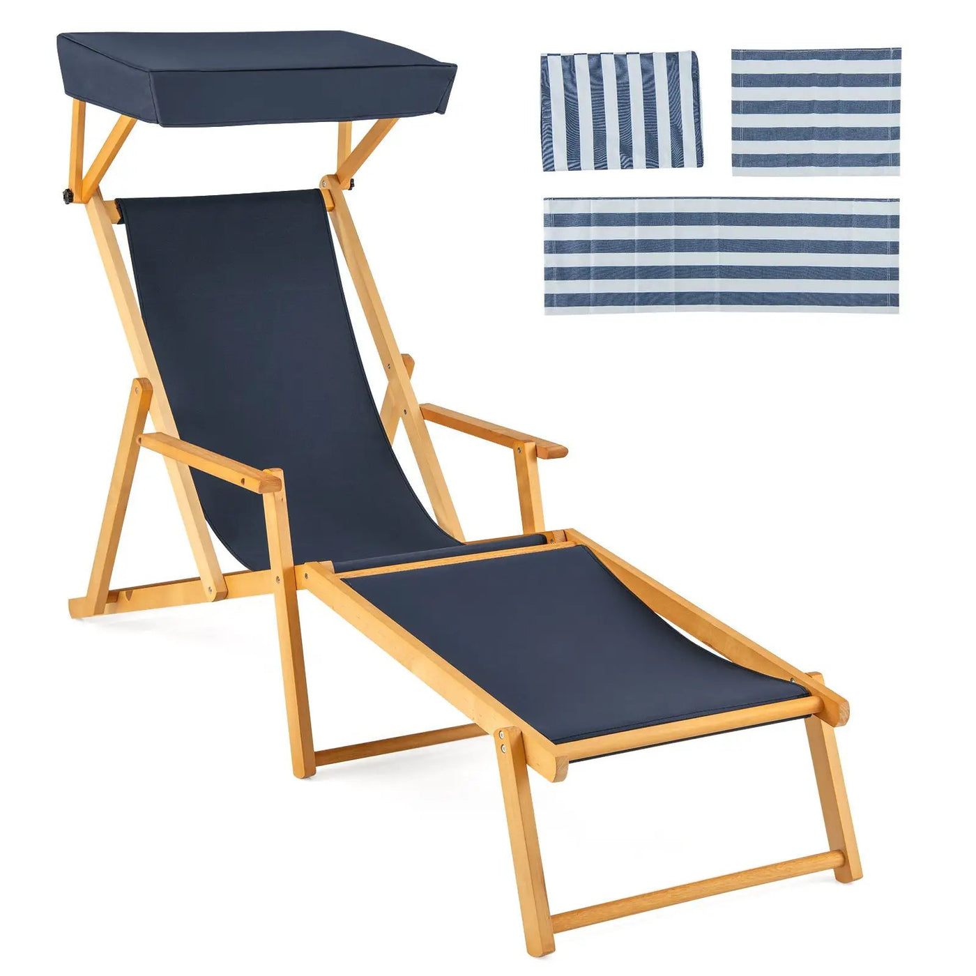 Birch Wood Chaise Lounge Chair Foldable Beach Chair with Adjustable Canopy by DirectDeals