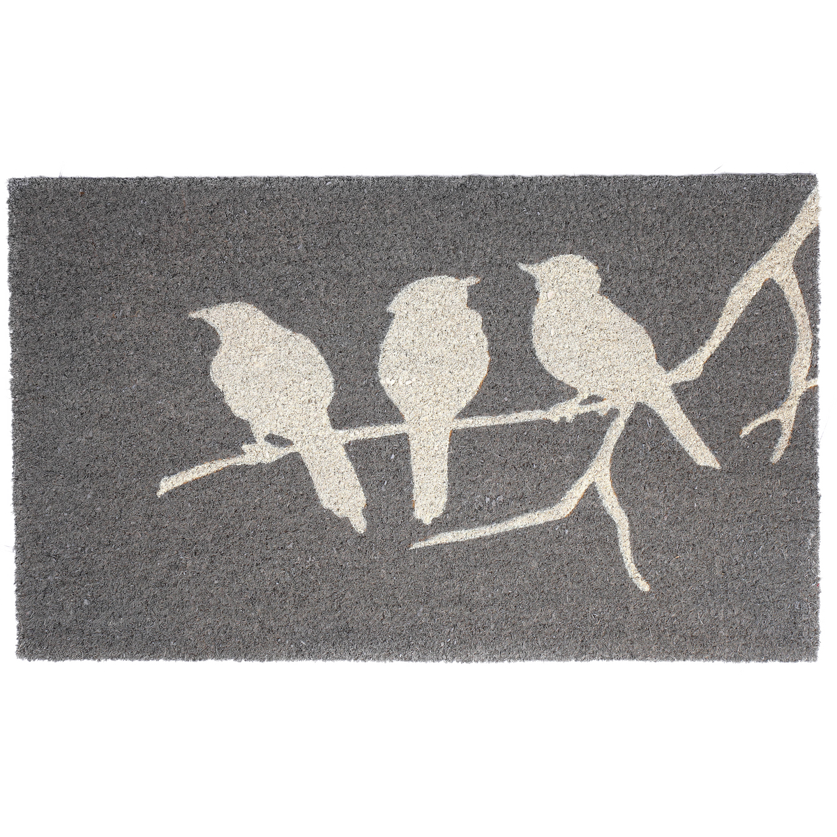 Birds On Branch - Gray Coir Doormat by Fab Habitat