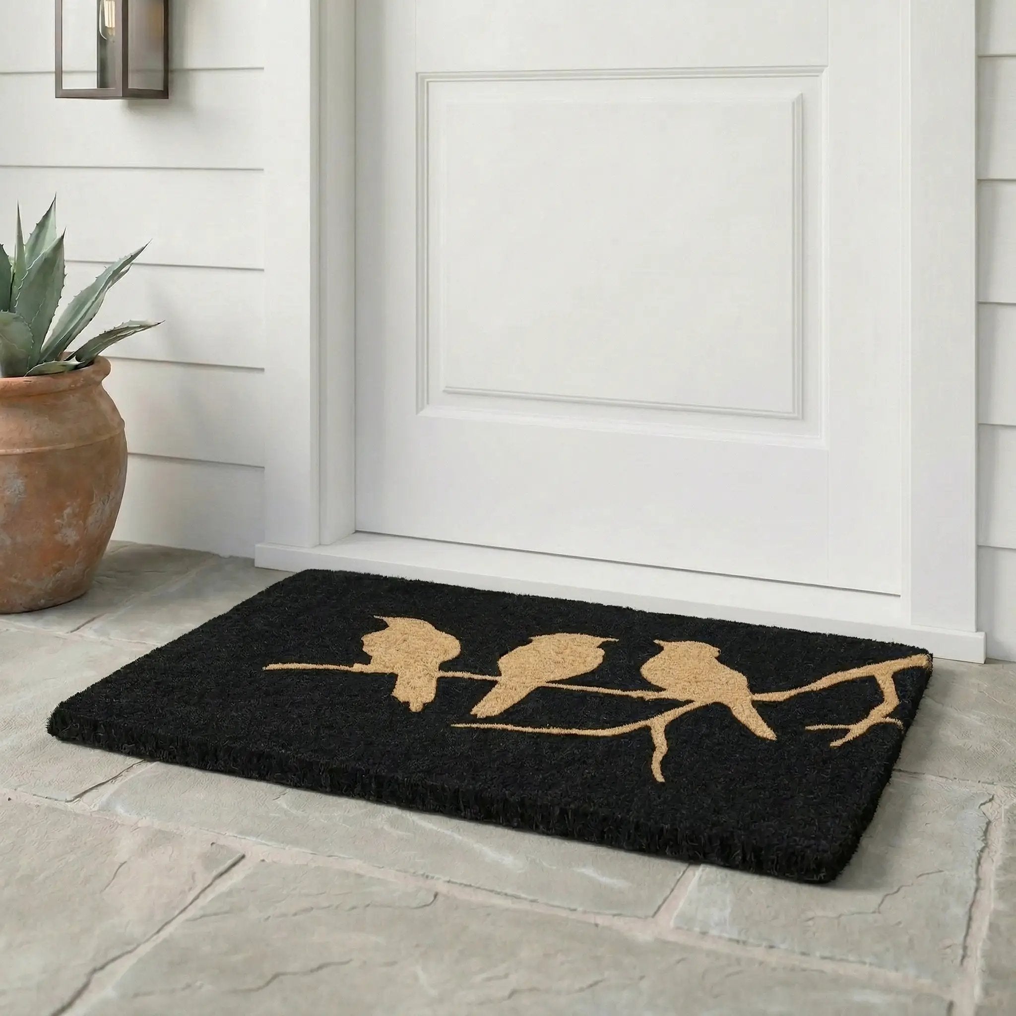 Birds On Branch - Black Coir Doormat by Fab Habitat