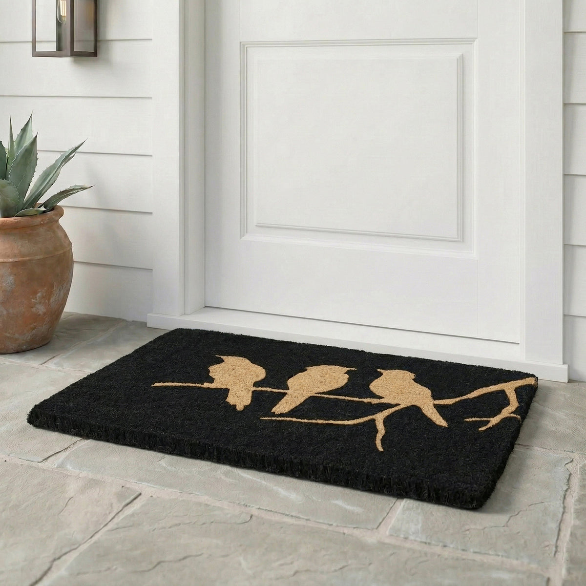 Birds On Branch Black Coir Doormat