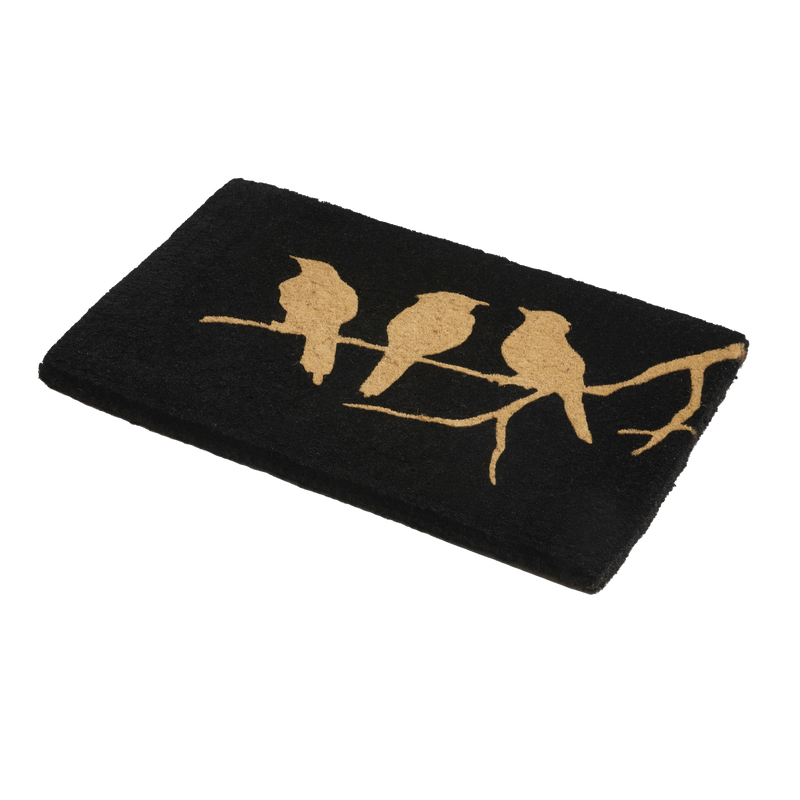Birds On Branch - Black Coir Doormat by Fab Habitat