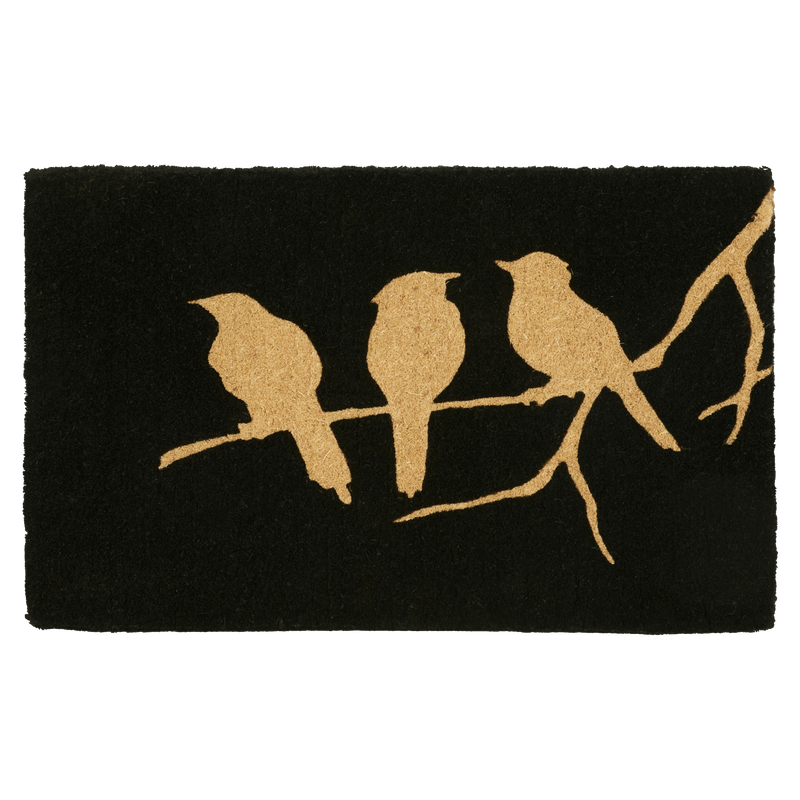 Birds On Branch - Black Coir Doormat by Fab Habitat