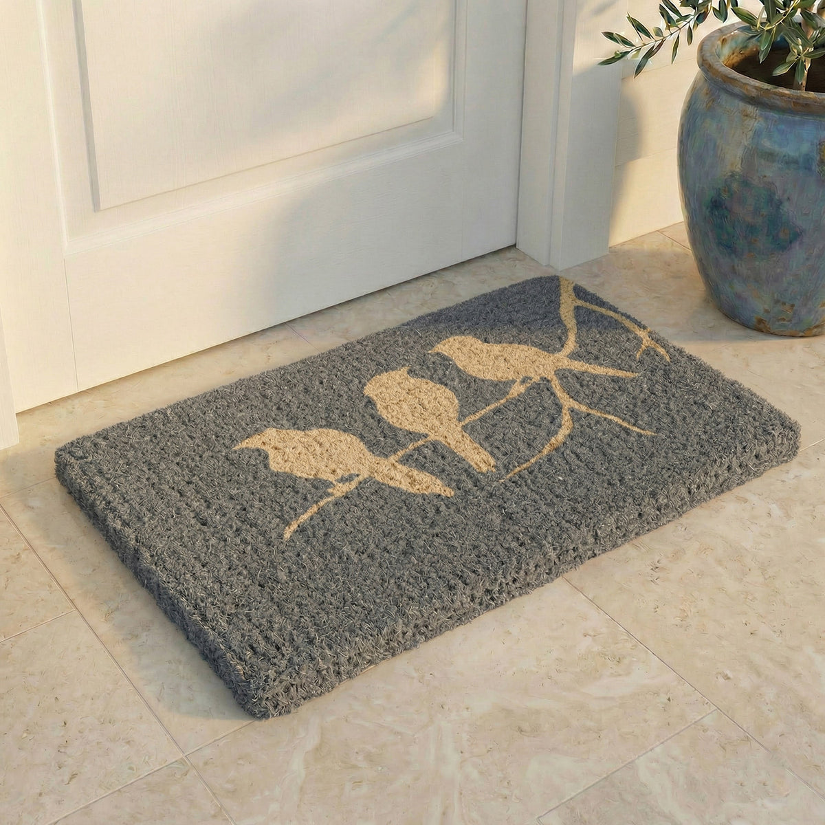 Birds On Branch Gray Coir Doormat