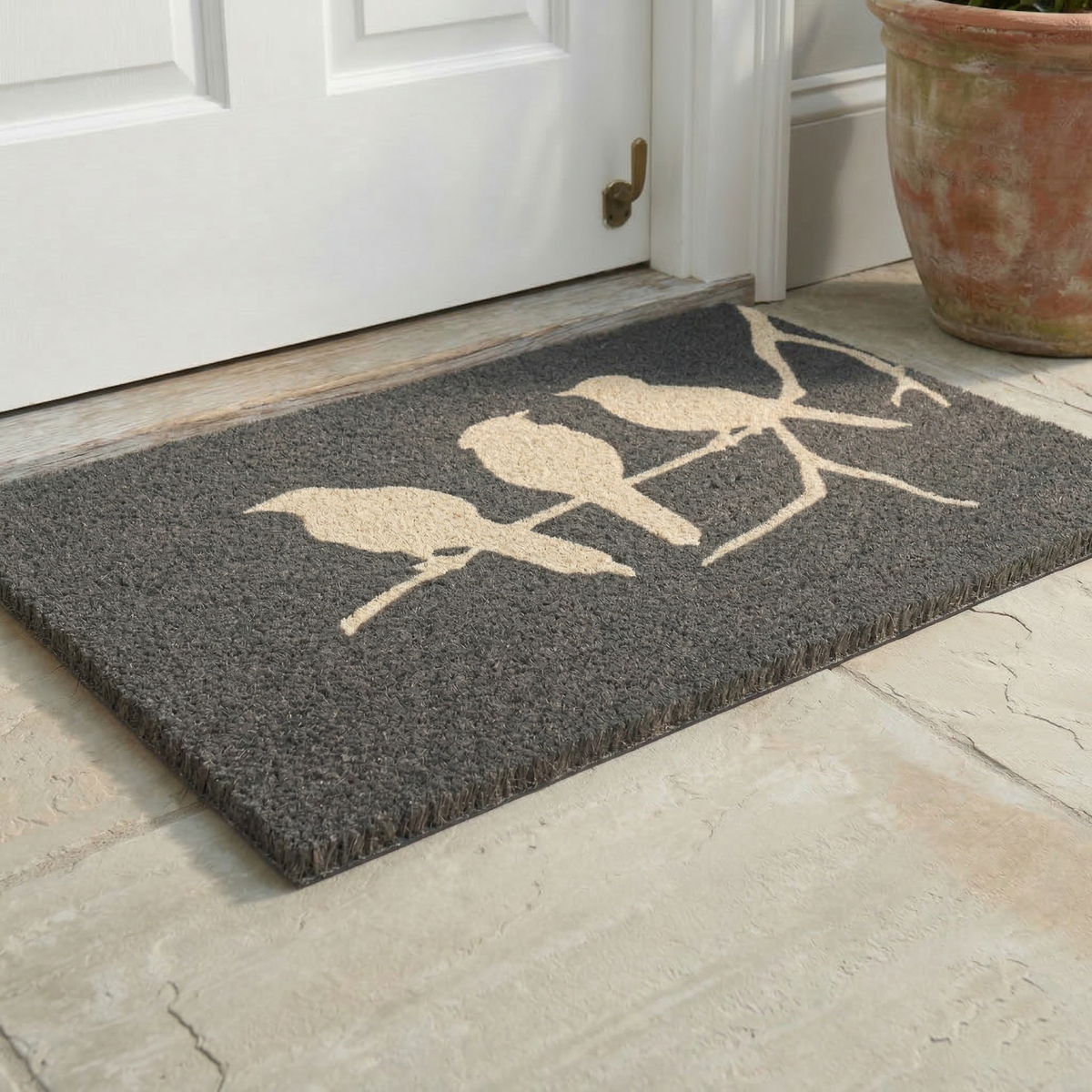 Birds On Branch Gray Coir Doormat, photo 5 of 18