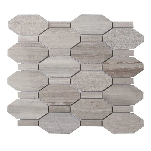 Wooden Grey 11x12 Polished Etched Hexagon Marble Mosaic Tile (5 pack, 4.66 sq ft/case), photo 2 of 7