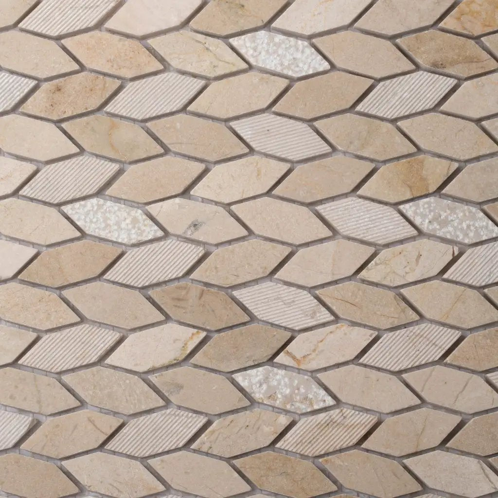 Beige 12x12 Etched Polished Crema Marfil Marble Mosaic Tile (5 pack, 4.92 sq ft/case) by Apollo Tile