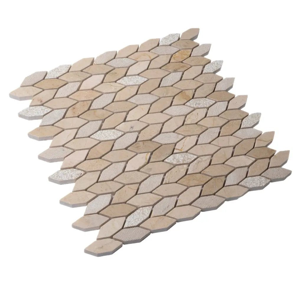 Beige 12x12 Etched Polished Crema Marfil Marble Mosaic Tile (5 pack, 4.92 sq ft/case) by Apollo Tile