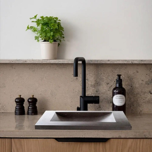 Black Andesite Natural Stone Rectangular Vessel Sink Honed Matte 20x33