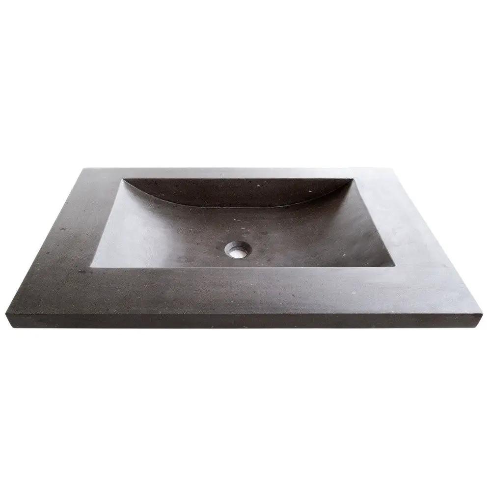 Black Andesite Natural Stone Rectangular Vessel Sink Honed Matte 20x33 by GobekDesign