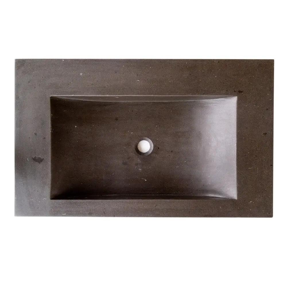 Black Andesite Natural Stone Rectangular Vessel Sink Honed Matte 20x33 by GobekDesign
