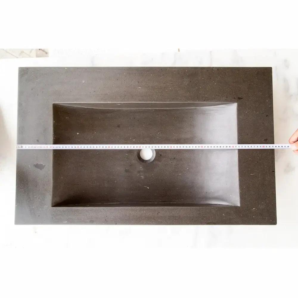 Black Andesite Natural Stone Rectangular Vessel Sink Honed Matte 20x33 by GobekDesign