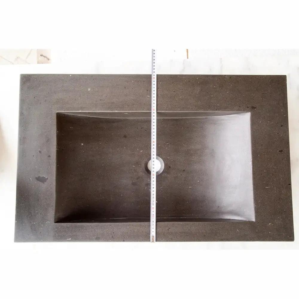 Black Andesite Natural Stone Rectangular Vessel Sink Honed Matte 20x33 by GobekDesign