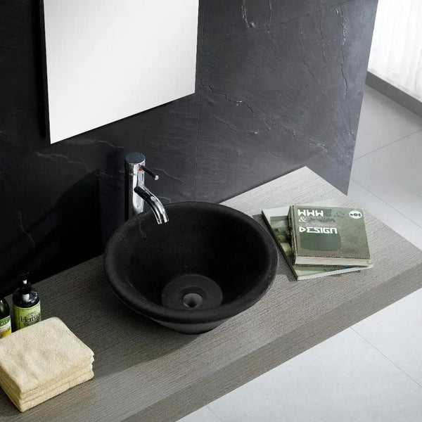 Black Andesite Natural Stone V-Shape Tapered Sink Honed-Matte