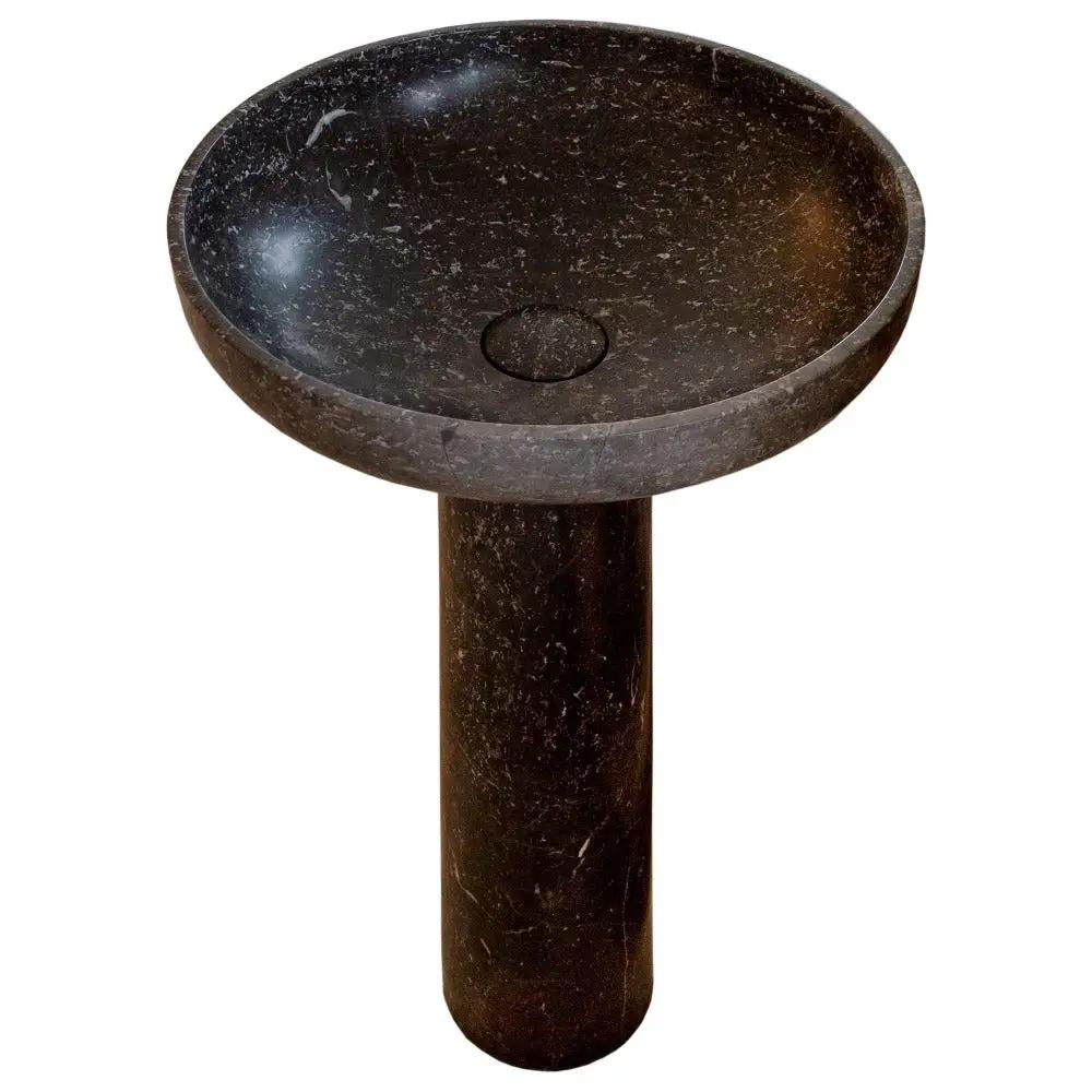 Black Marble Pedestal Round Sink with Polished Finish - 20 Diameter by 33.5 Inches by GobekDesign