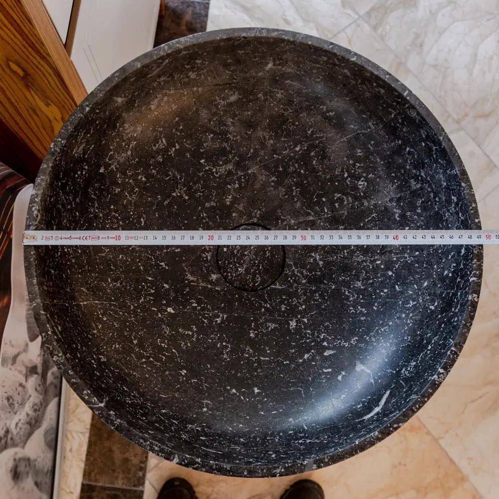 Black Marble Pedestal Round Sink with Polished Finish - 20 Diameter by 33.5 Inches by GobekDesign