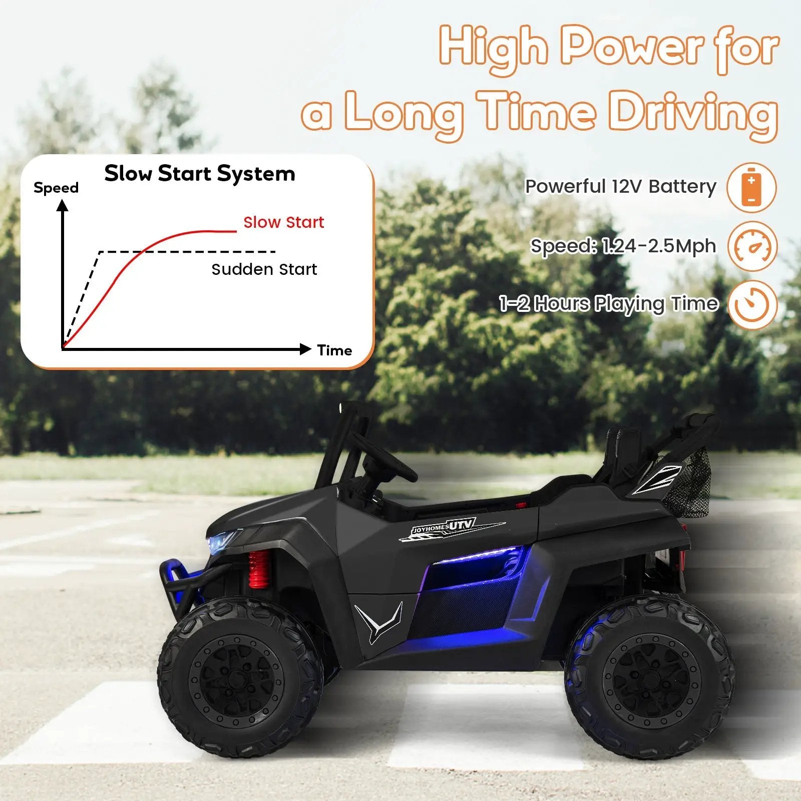 12V 2-Seater Kids Ride on UTV with Slow Start Function Music by DirectDeals