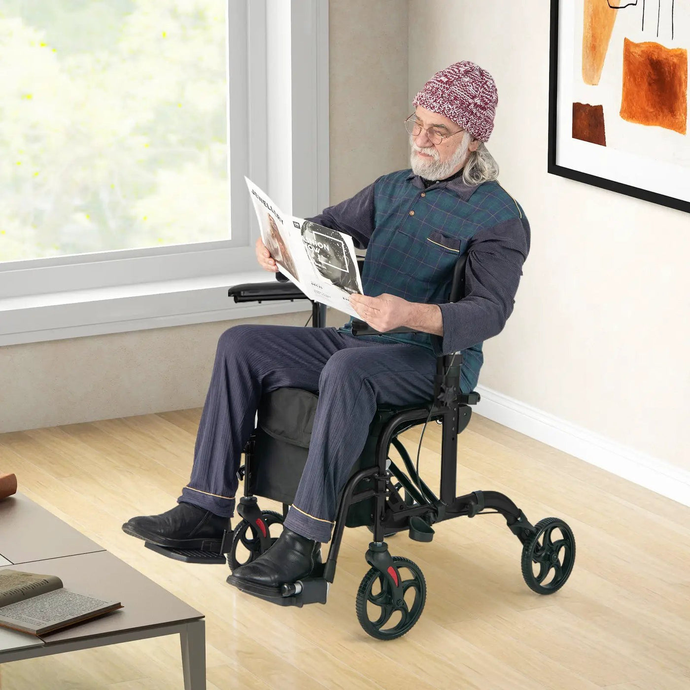 Folding Rollator Walker with Seat and Wheels Supports up to 300 lbs by DirectDeals