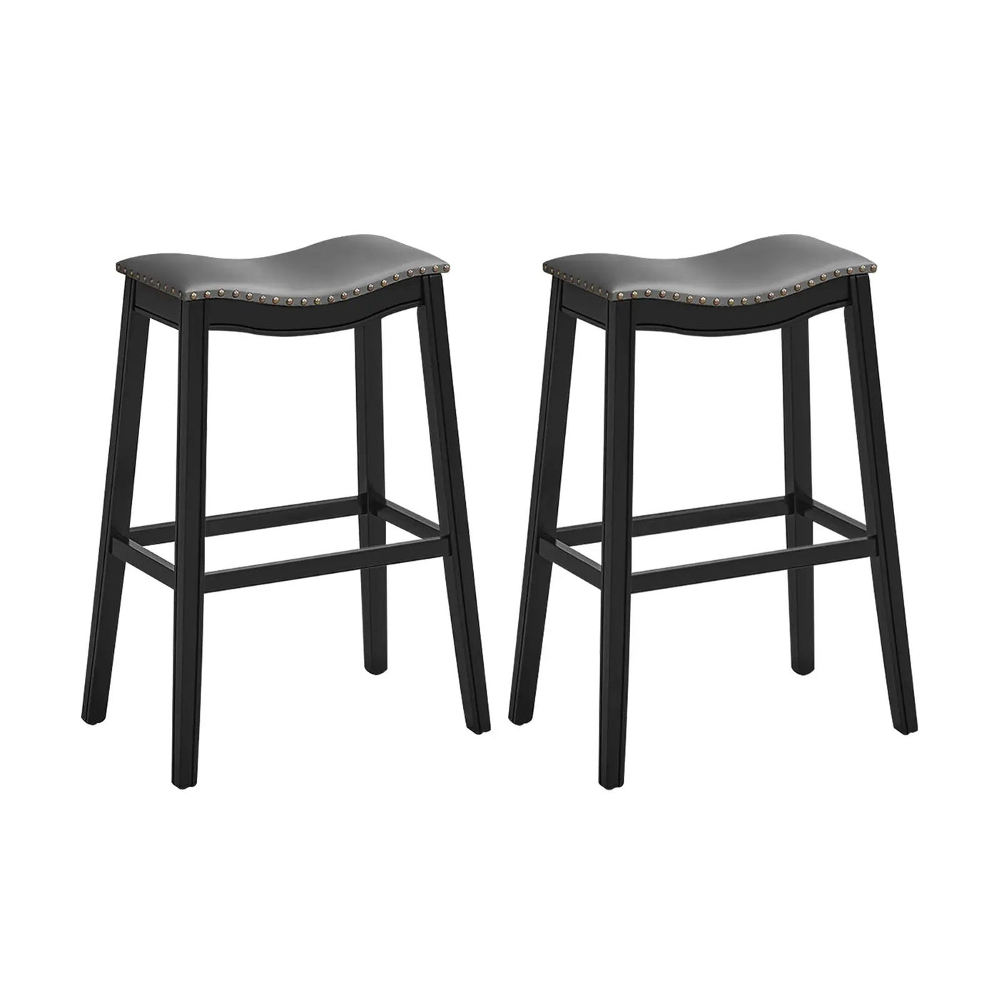 29 Inch Set of 2 Backless Wood Nailhead Barstools with PVC Leather Seat by DirectDeals