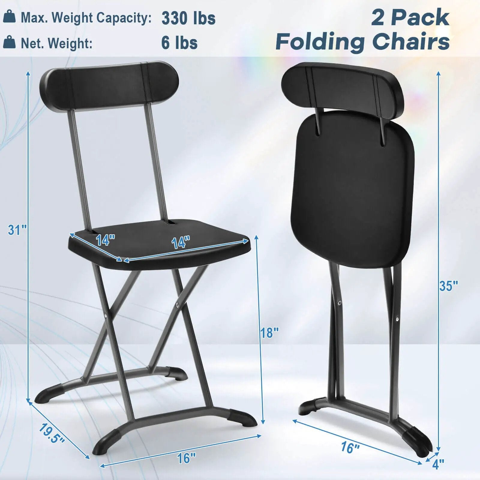 2 Pieces Outdoor Folding Chair Set with Sturdy Frame and Ergonomic Backrest by DirectDeals
