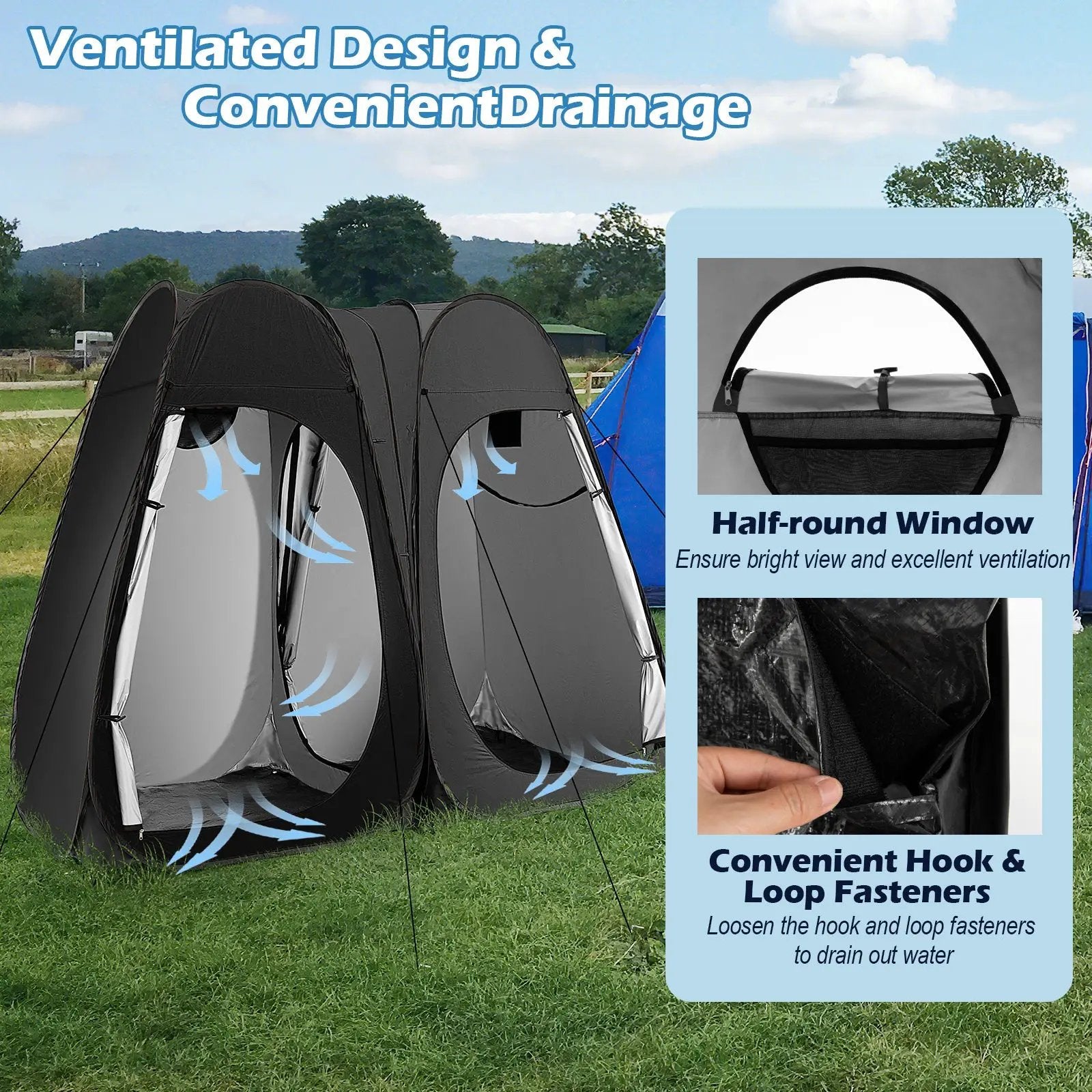 Oversized Pop Up Shower Tent with Window Floor and Storage Pocket by DirectDeals