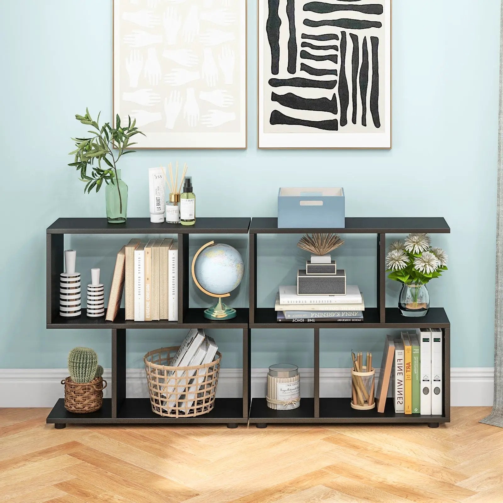 24 Inch 3-Tier Geometric Bookshelf with Thick Foot Pads by DirectDeals